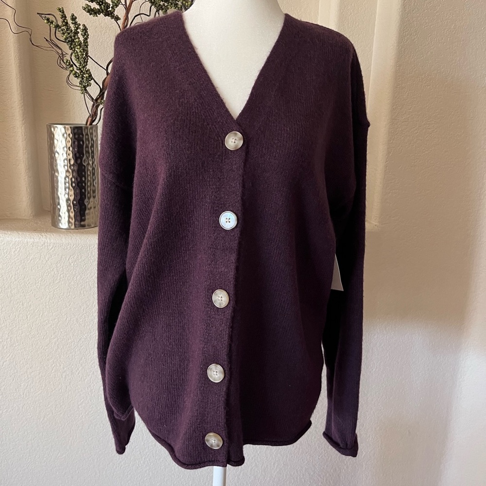 Purple Womens Small Button Up V Neck Cardigan Sonoma Kohls Soft Roll Hem NWT